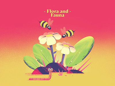 Flora and Fauna animation bee bee animation bees cute fauna flora flower flower animation flower illustration flowers growing illustration insect plant plant animation plants spring texture worm