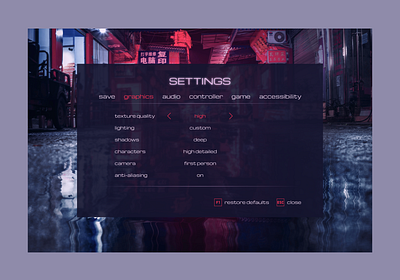 Game Settings | Daily UI Challenge cyberpunk design game gaming neon settings ui ui design