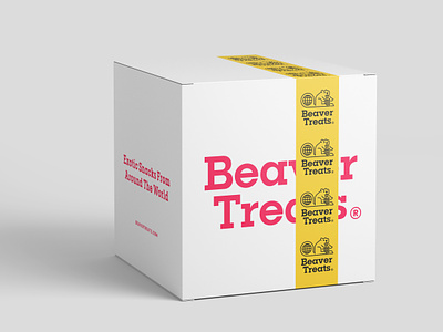 Beaver Treats Packaging animal beaver box brand cardboard colorful delivery globe identity logo pack packaging ribbon sweet tape treat treats