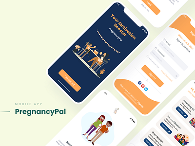 PregnancyPal app ui branding design graphic design healthcare app illustration login system logo mental health mental health care mobile app mother mother care motivational app pregnancy pregnant mother care ui ux ux research