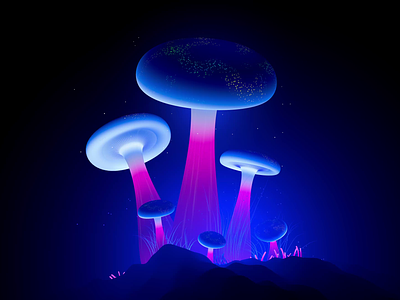 Glowing Mushrooms 3d 4k animation app blender cinema4d deepsea game gameart gamedesign glow logo luminance motion graphics mushroom night ui website