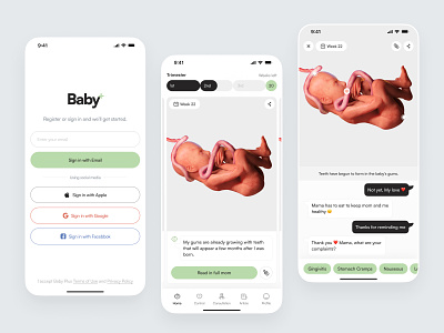 Baby+ - Pregnancy Mobile App app baby care child doctor health kids log in mobile mom onboarding pregnancy pregnant sign in sign up track tracker trackers ui women