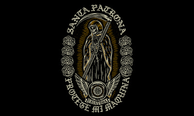 SANTA PATRONA art design illustration mexico motorcycle santamuerte skull traditional vintage virgin wingedtire