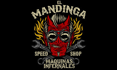 EL MANDINGA art design devil fire flames illustration mexico rockabilly sunglasses tools traditional vintage