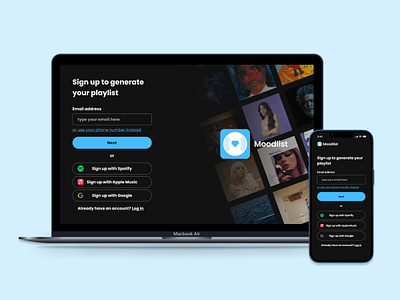 Music playlist app sign up page - mobile app design app design desktop ios landing page mobile app music app sign up sign up page ui user interface ux