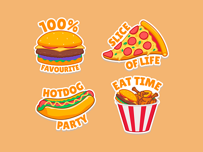 Fancy Fast-Food Sticker burger fast food flat food graphic design illustration pizza promotion restaurant sticker