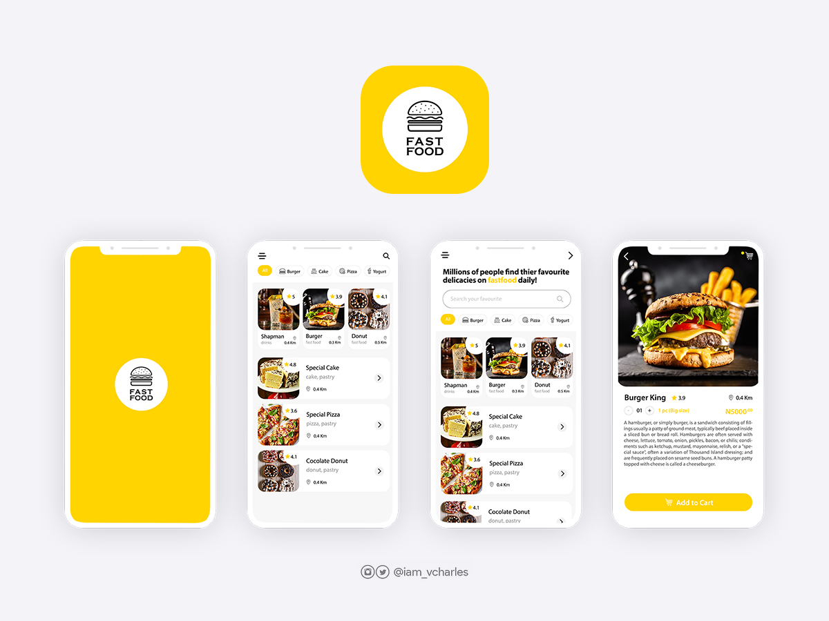 Fastfood Mobile App UI Design app design brand brand design branding design graphic design illustration logo mobile app ui uiux ux vector