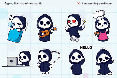 Sticker Grim Reaper Cartoon 2d character