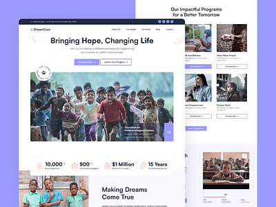 DreamCare – Charity Foundation Landing Page business charity clean design donation figma foundation fundraising landing page professional ui ui design uiux website website design