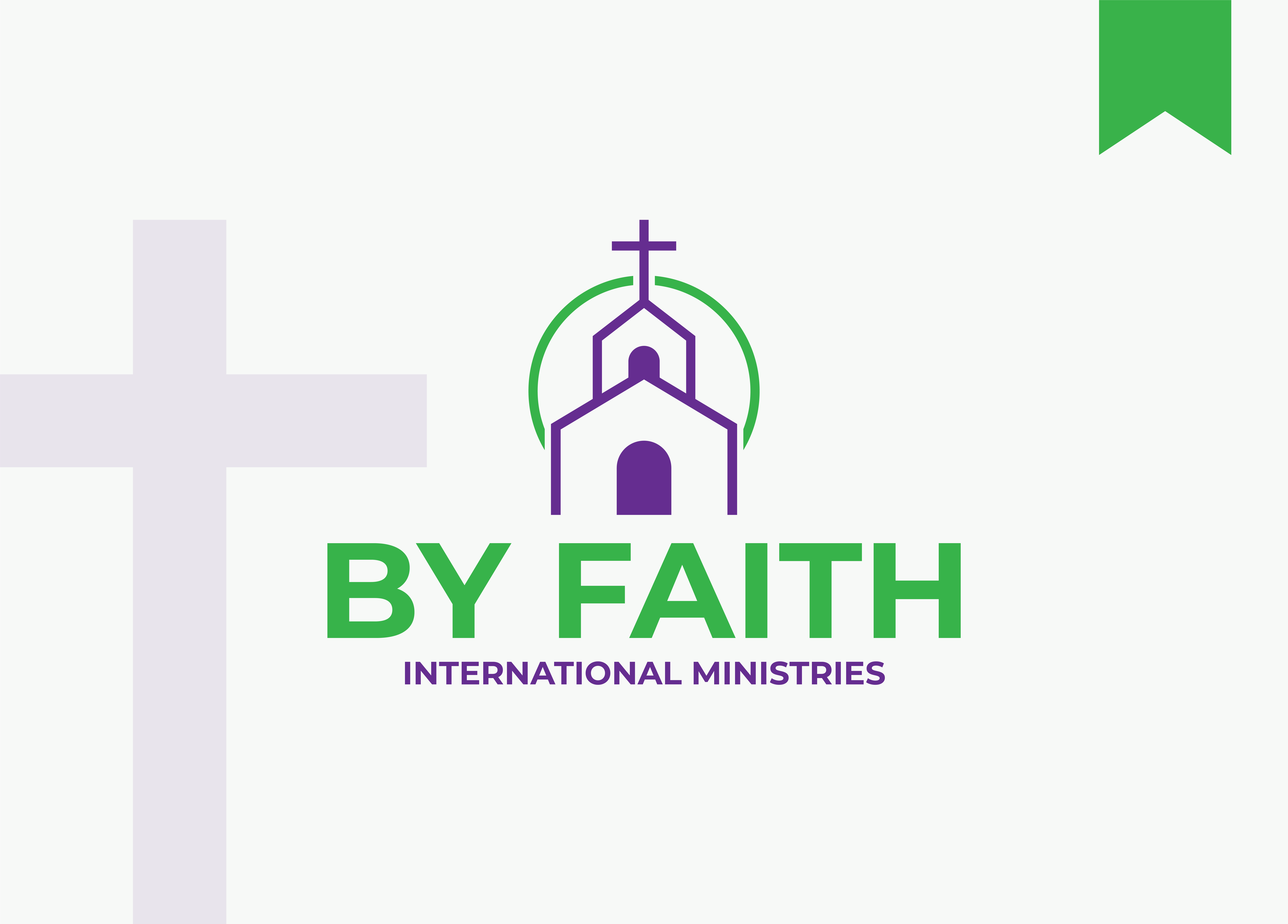 BY FAITH Church Logo Design | DesignoFly by faith by faith international ministry church church logo church logo baptist church logo branding designofly green chruch green purple international ministry purple logo