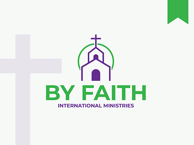 BY FAITH Church Logo Design | DesignoFly by faith by faith international ministry church church logo church logo baptist church logo branding designofly green chruch green purple international ministry purple logo