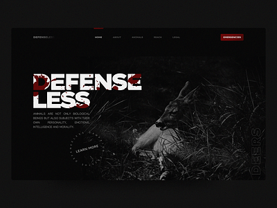 DEFENSELESS Website UX UI animals black blood creative dark mode design graphics landing page ui ux website