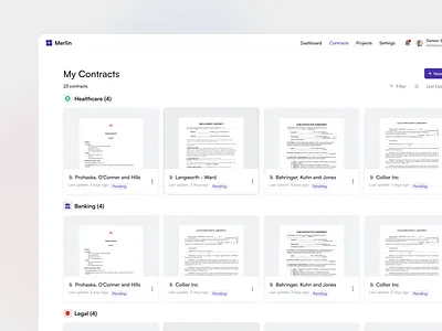 Stratis UI - Grid Items button clean contract contracts dashboard design details grid interface law legal manage management minimal projects settings ui ui design ux ux design