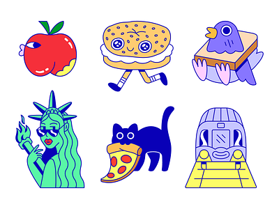 New York City Stickers apple bagel brooklyn cat cream cheese design graphic design icon illustration logo new york nyc pigeon pizza sheet statue statue of liberty sticker stickers subway
