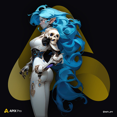 In a world of machines and mayhem, she's the ultimate guardian anime apocalyptic character character design concept concept art creative cyberpunk design fantasy game graphic design illustration scifi skull