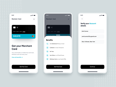 Merchant Credit Card app apply apply card atm card banking benefits bharatpe clean ui credit card debit card design form ios mobile modal popup popup process steps ui ux