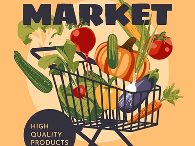 Local farm poster advertising autumn design food grocery harvest healthy illustration local meal poster shopping supermarket trolley vector vegetables vegetarian