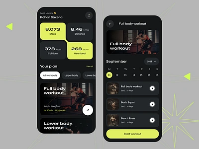 Fitness App aesthetic app branding card charts design design studio figma fitness health illustration logo numbers studiolama ui user experience