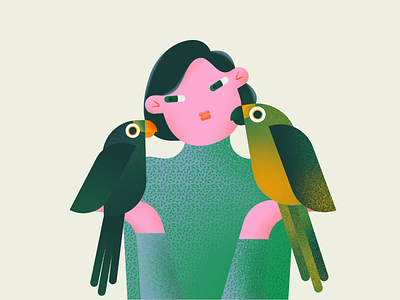 A girl with parrots animal book edi editorial illustration friendship girl green illustration illustrator love minimalistic parrot vector