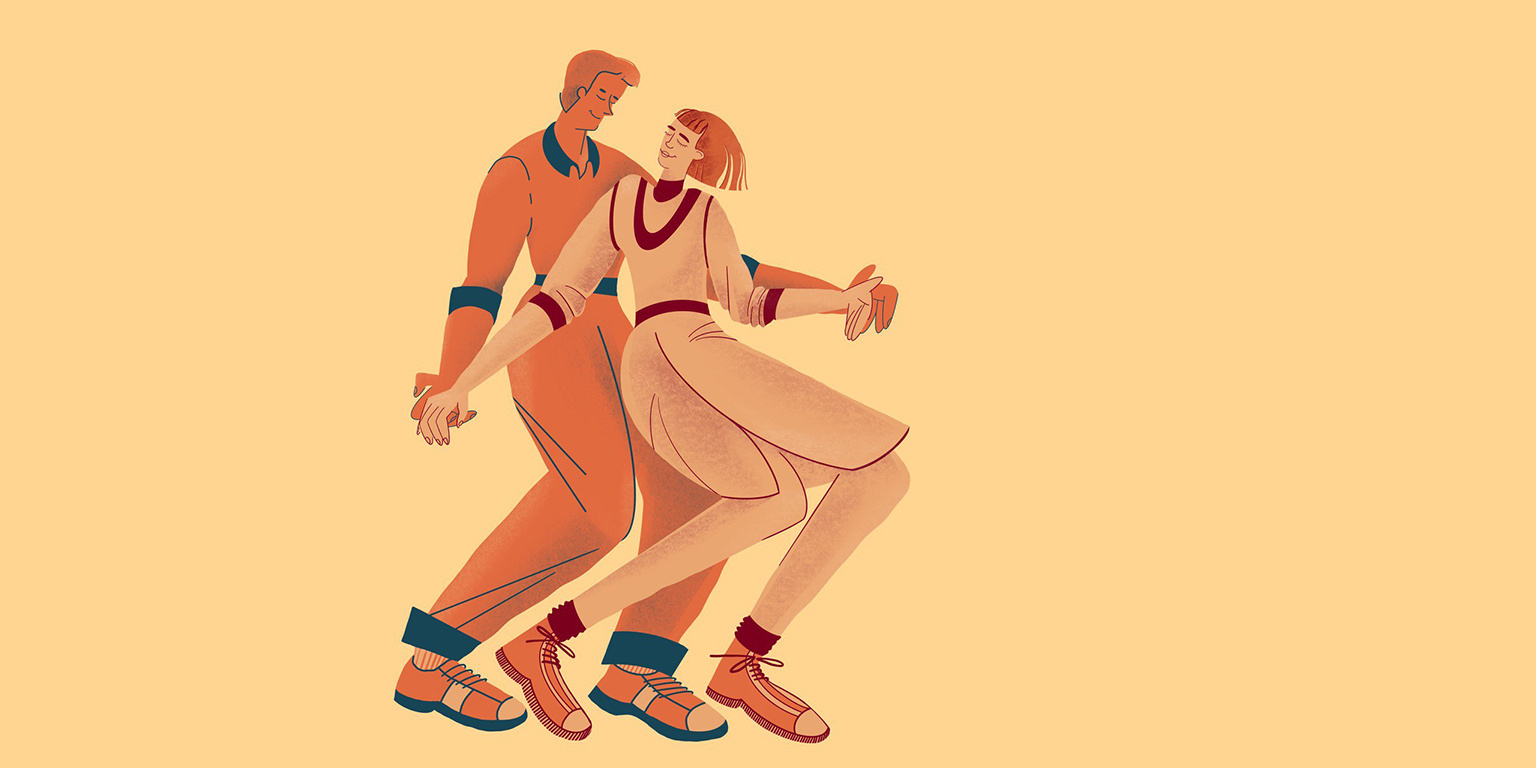 Lindy hop dancers branding character illustration