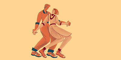 Lindy hop dancers branding character illustration
