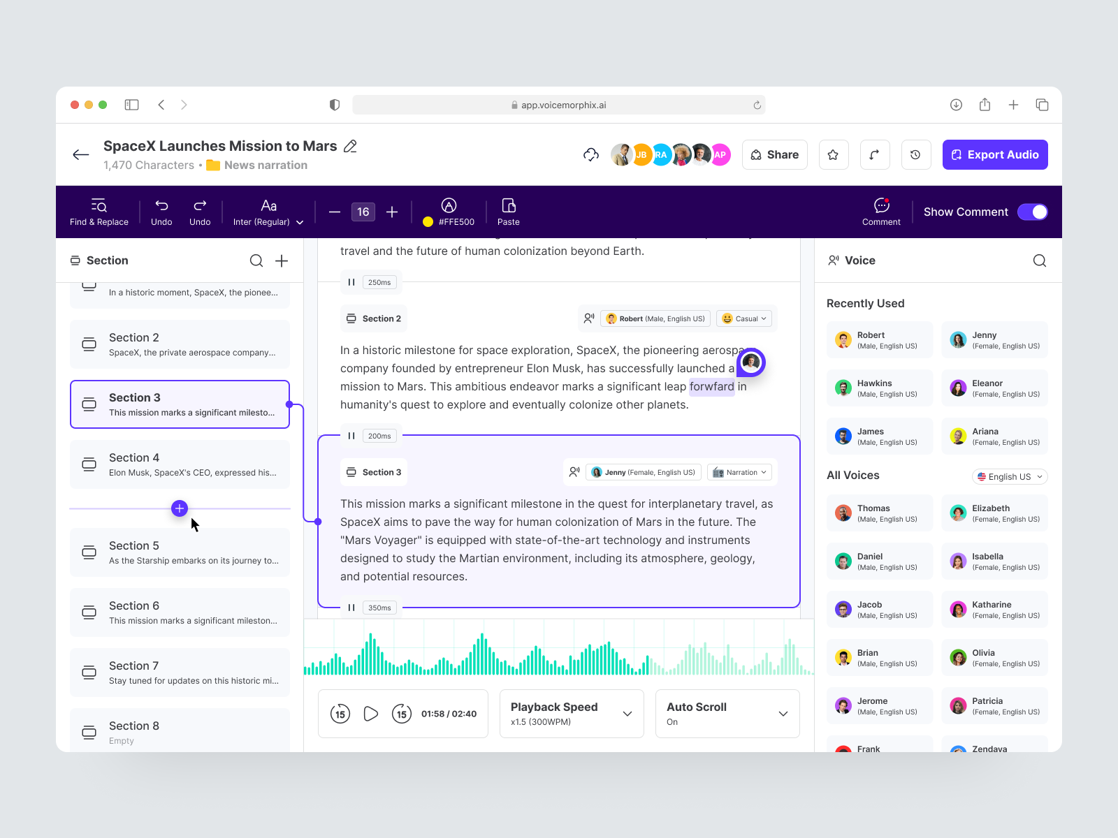 VoiceMorphix | Text-to-Speech | Editor admin artificial intellegent b2b b2c dashboard data docs editor figma folder google docs management microsoft word product design saas text editor text to speech voice voice over web app