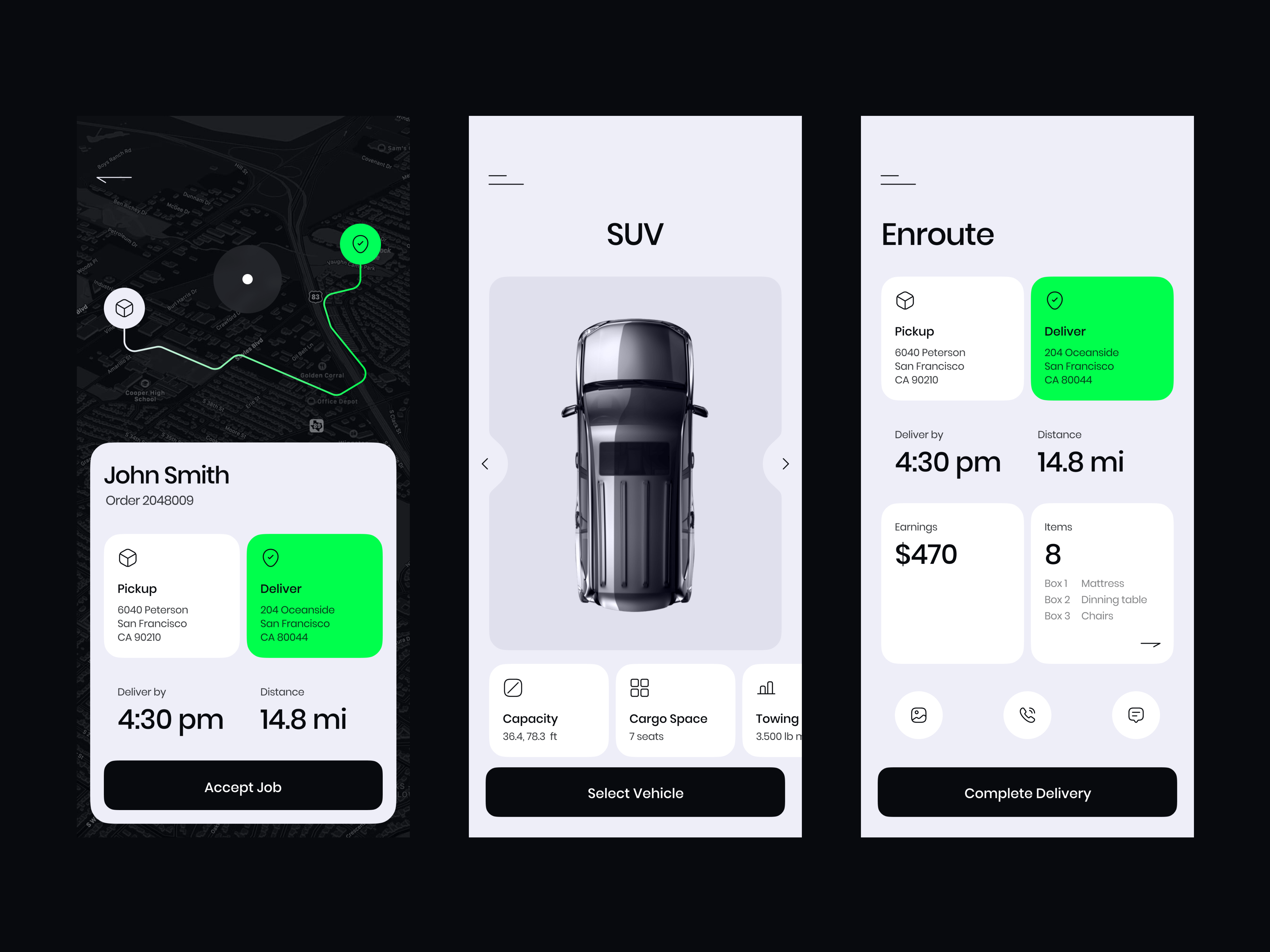 Logistics app Design Contest app cards delivery flat ios logistics navigator services transport