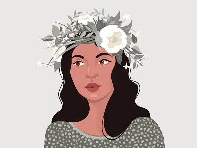 Portrait of a girl beautiful brunette character diadem flat flowers girl green nature plants portrait summer vector