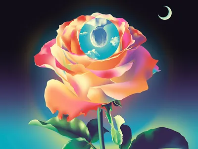 Seeing lover back figure illustration mirror moonlight multicolored psychedelic