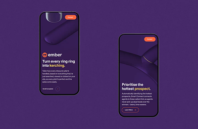 Ember – Visualising call tracking in 3D 3d 3d animation animation ball clean experience glow homepage mobile orange purple responsive sans serif ui video web web design website