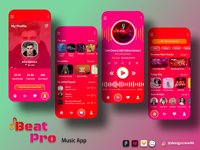 Beat Pro - Music Streaming App adobe xd app ui design branding color figma gana app graphic design logo music app prototyping responsive design song app trending ui uiux user experience ux design web design web ui design wireframe