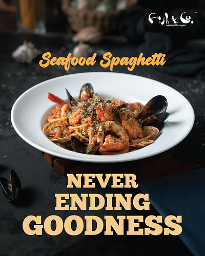 Poster Design (Seafood Spaghetti) branding design graphics design pasta photoshop poster seafood typography