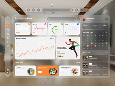 Fitness Dashboard ar design augmented reality dashboard design fitness spatial spatial ui ui virtual reality vision os vision pro web website