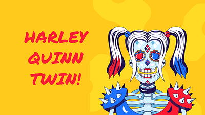 Happy Harley Quinn Twin Birthday 🤡🔪🖤❤️ animation art character graphic design halloween motion graphics nft quinn scary skeleton skull