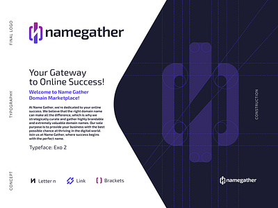 namegather logo design clean domain domain marketplace domain name domains exo 2 integrated mark link link symbol logomark marketplace n n logo online names simple typography url web address