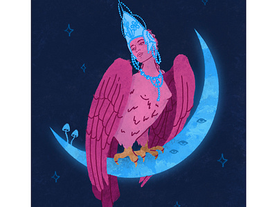 Sirin bird 2dillustration art bird design graphic illustration moon mythology woman