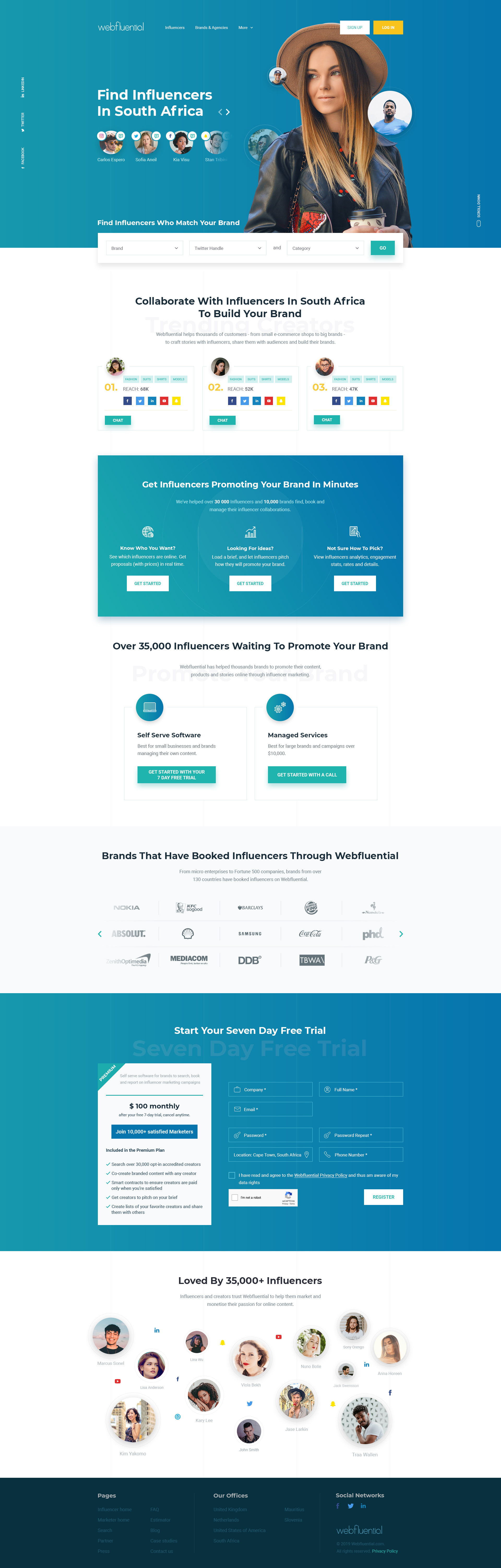 Webfluential - Homepage design influencers landing page ui user interface ux webdesign website