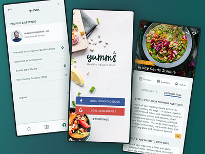 Yumms Food Recipe Mobile App Design food food app green logo mobile app onboarding ui ui design ux design