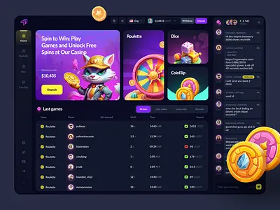 Casino Gambling Roulette Dice CoinFlip Dashboard open case