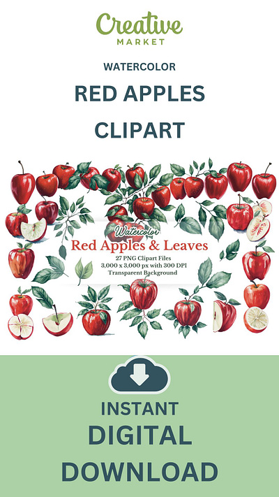 27PNG WATERCOLOR RED APPLES GRAPHICS | CLIPART apple clipart apple graphics apple illustration clipart decorative fruit art graphic design illustration watercolor apple watercolor fruit illustration