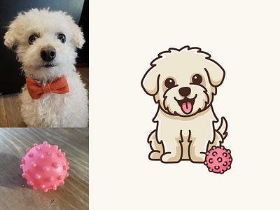 Dog & Ball adorable ball cartoon character cheerful cute dog doggie happy illustration mascot mitch ball pet pink poodle puppy sitting sticker design teacup poodle tongue out