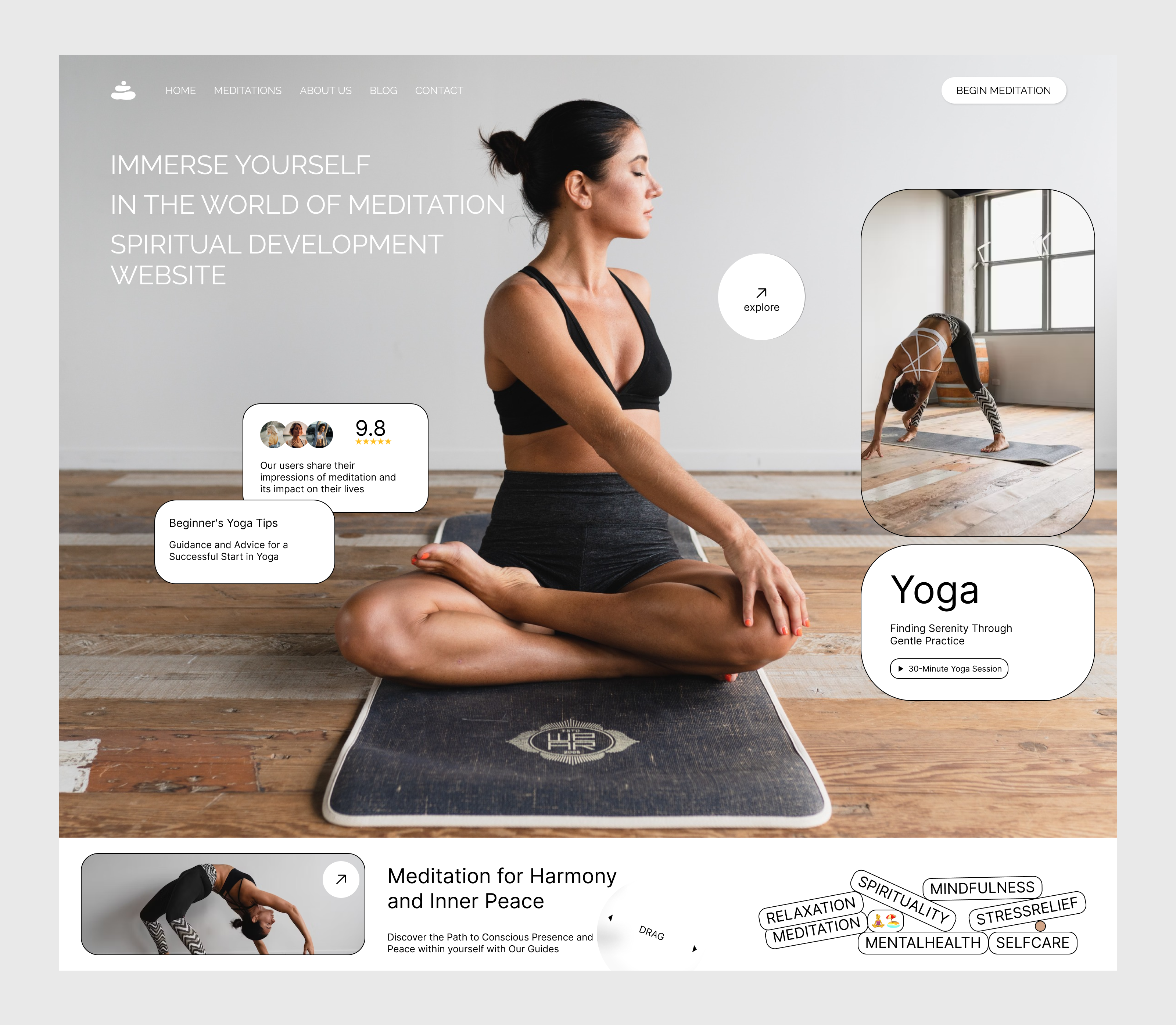 Meditation Landing Page body business emotion harmony hero interface landing page meditation mental mindfulness practice psychology website relax selfcare startup therapy ui web design yoga session