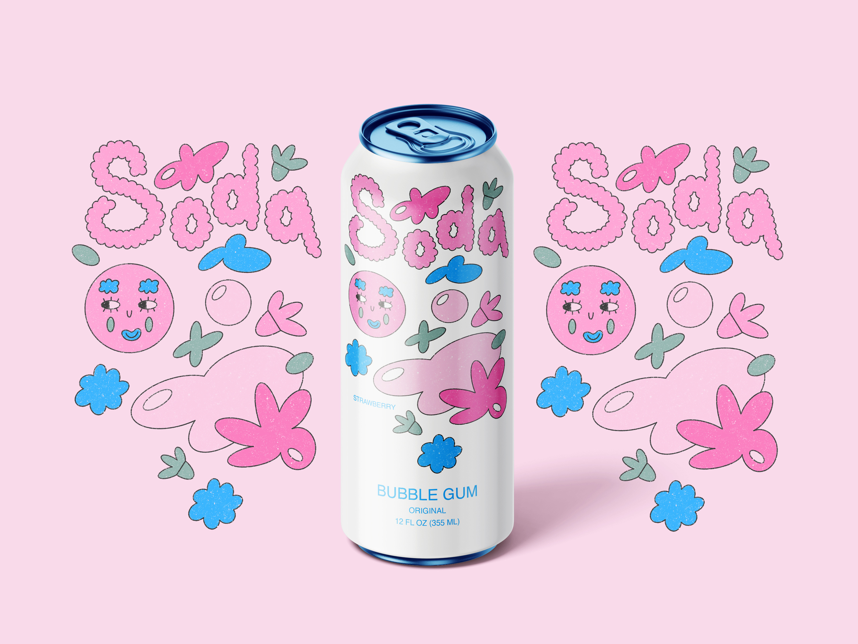 Soda "Bubble gum" branding characterdesign design digitalwork graphic design graphicdesign illustration illustrationart lettering logo packaging packagingdesign photoshop procreate