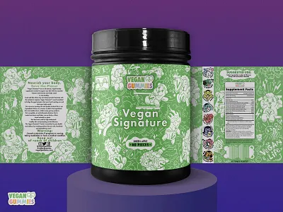 Vegan Signature label design 2d adobe illustrator cannabis cartoon cartooning cbd character chill cute graphic design gummies icon design illustration label design linework packaging design procreate thc vegan vegetarian