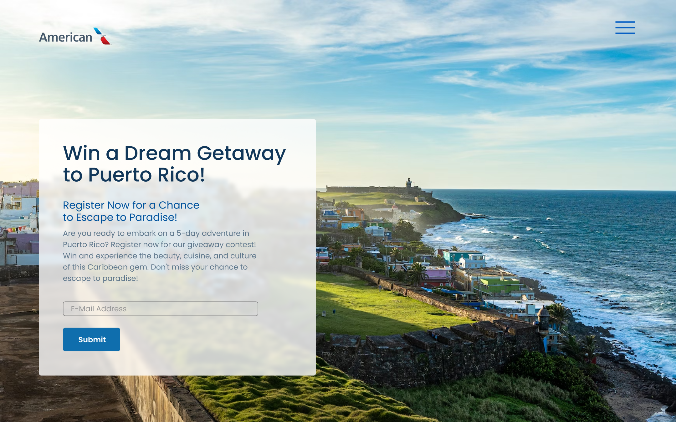Trip Giveaway to Puerto Rico - Signup Form Page UI dailyuichallenge figma giveaway graphic design landing page trip ui uxui web design
