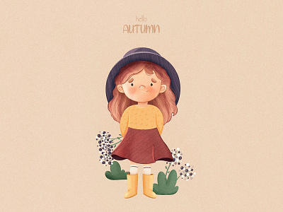 Hello Autumn 2d autumn character cute drawing girl illustration pastel procreate sketch