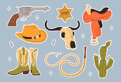 Wild west set adobe illustrator animal cowboy cute design flat graphic design horse icon illustration sticker style texas vector western wild west