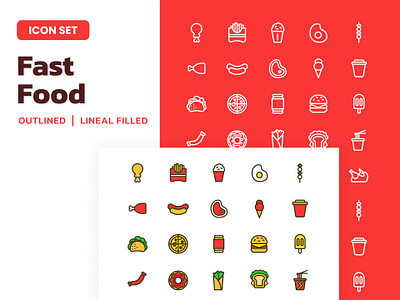 Fast Food Icon Set colored cuisine fast food fill franchise icon icon design lifestyle lineal fill outlined presentation restaurant stroke ui web