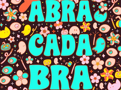 Fun and funky Abracadabra cartoon graphic design illustration lettering