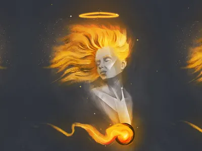 Golden heart of stone 2dart angel art artwork design digital digital paint fire girl gold golden graphic design gray illustration